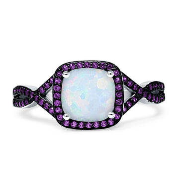 Halo Cushion Infinity Twist Side Stone Amethyst CZ Fashion Ring Lab Created White Opal 925 Sterling Silver Wholesale